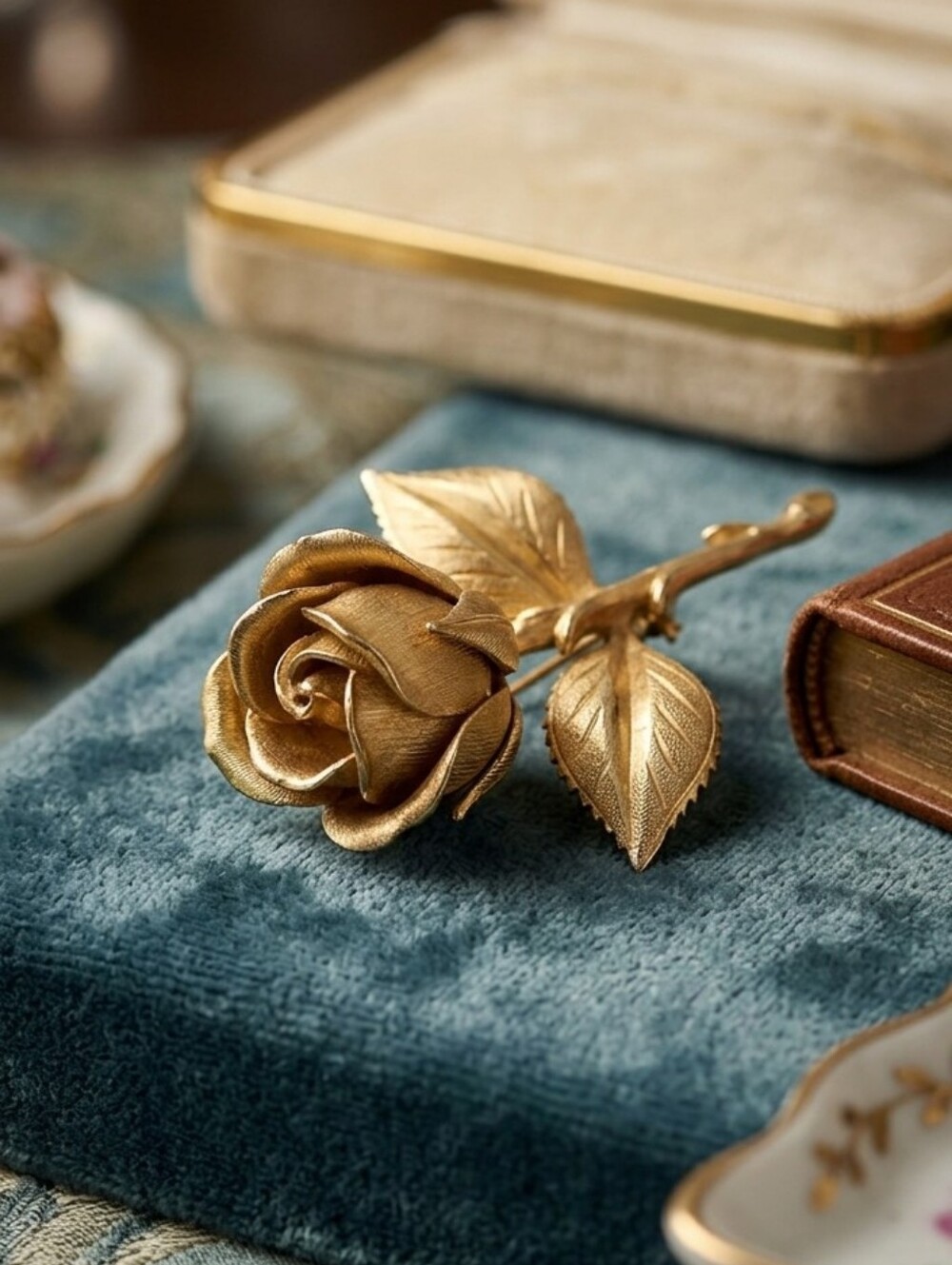Vintage Gold Rosebud Brooch Pin - Picture 3 of 13